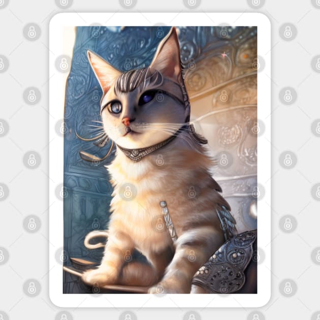 Silver armor knight cat: Joana Sticker by Dendros-Studio